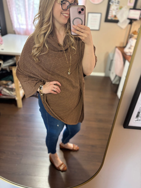 Latte Cozy Cable Knit Poncho