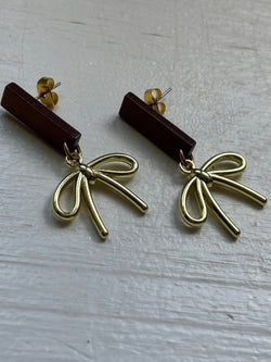 Wooden & Gold Plated Bow Earrings – Fancy Earrings