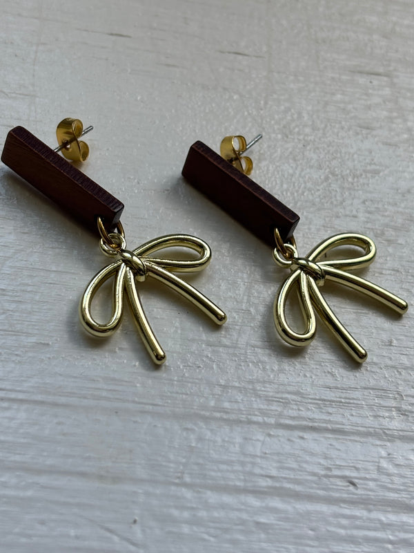 Wooden & Gold Plated Bow Earrings – Fancy Earrings