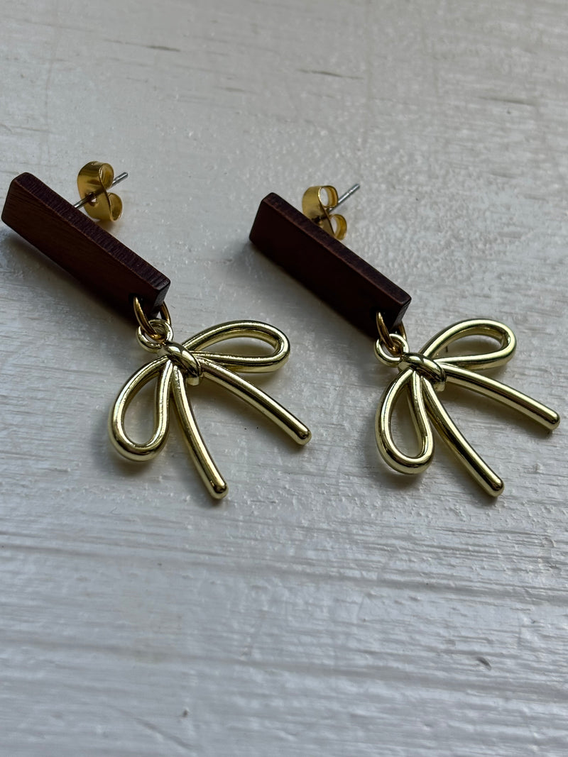 Wooden & Gold Plated Bow Earrings – Fancy Earrings