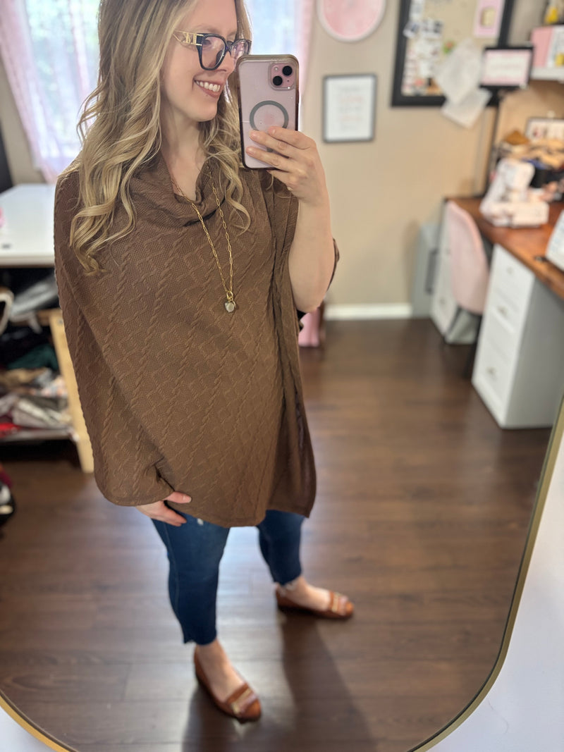 Latte Cozy Cable Knit Poncho