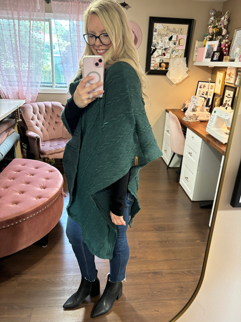 Green Cable Knit- Park Ave Poncho