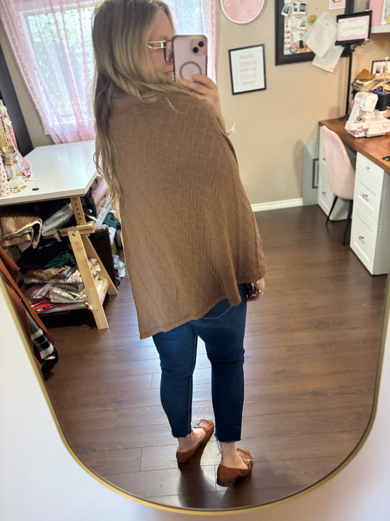 Latte Cozy Cable Knit Poncho