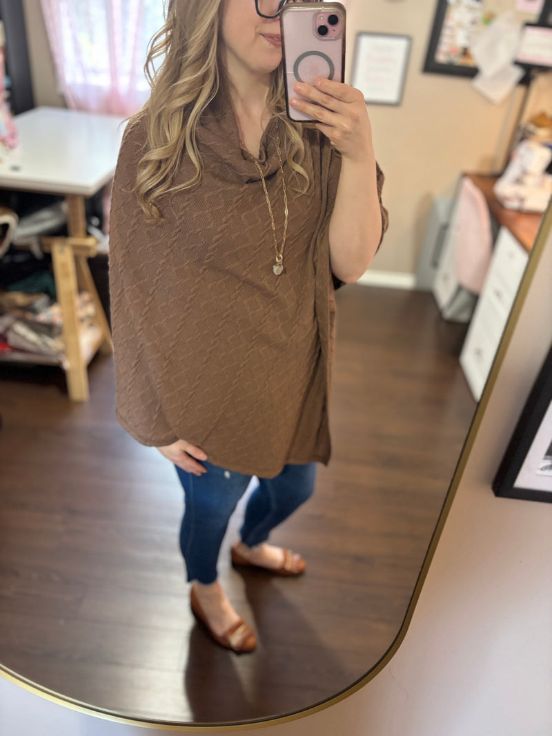 Latte Cozy Cable Knit Poncho