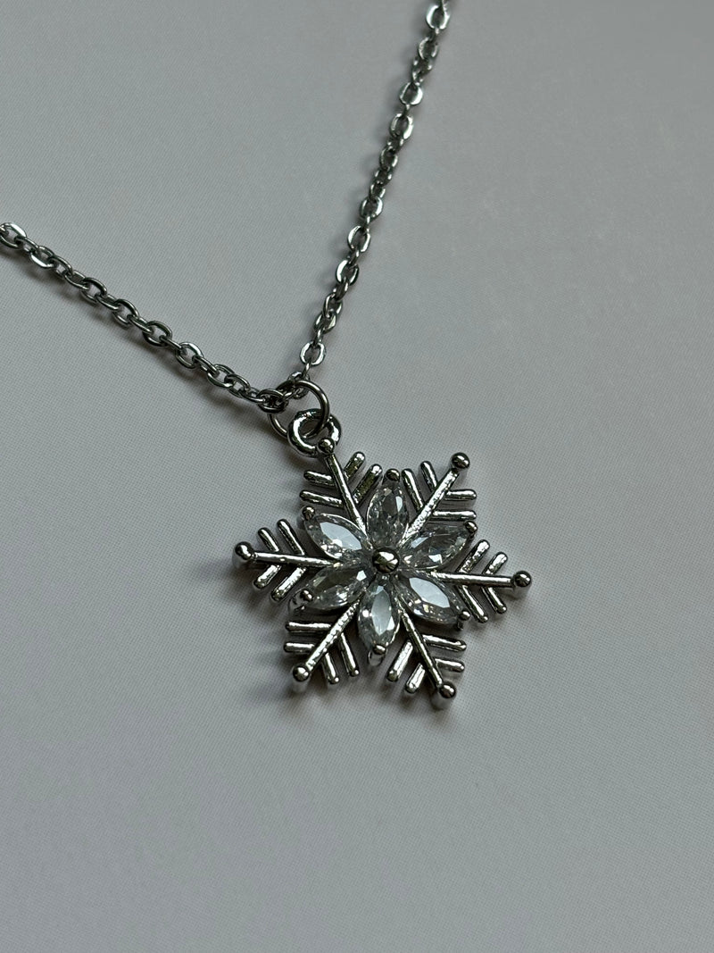 Stainless Steel Silver Snowflake Rhinestone Charm Necklace