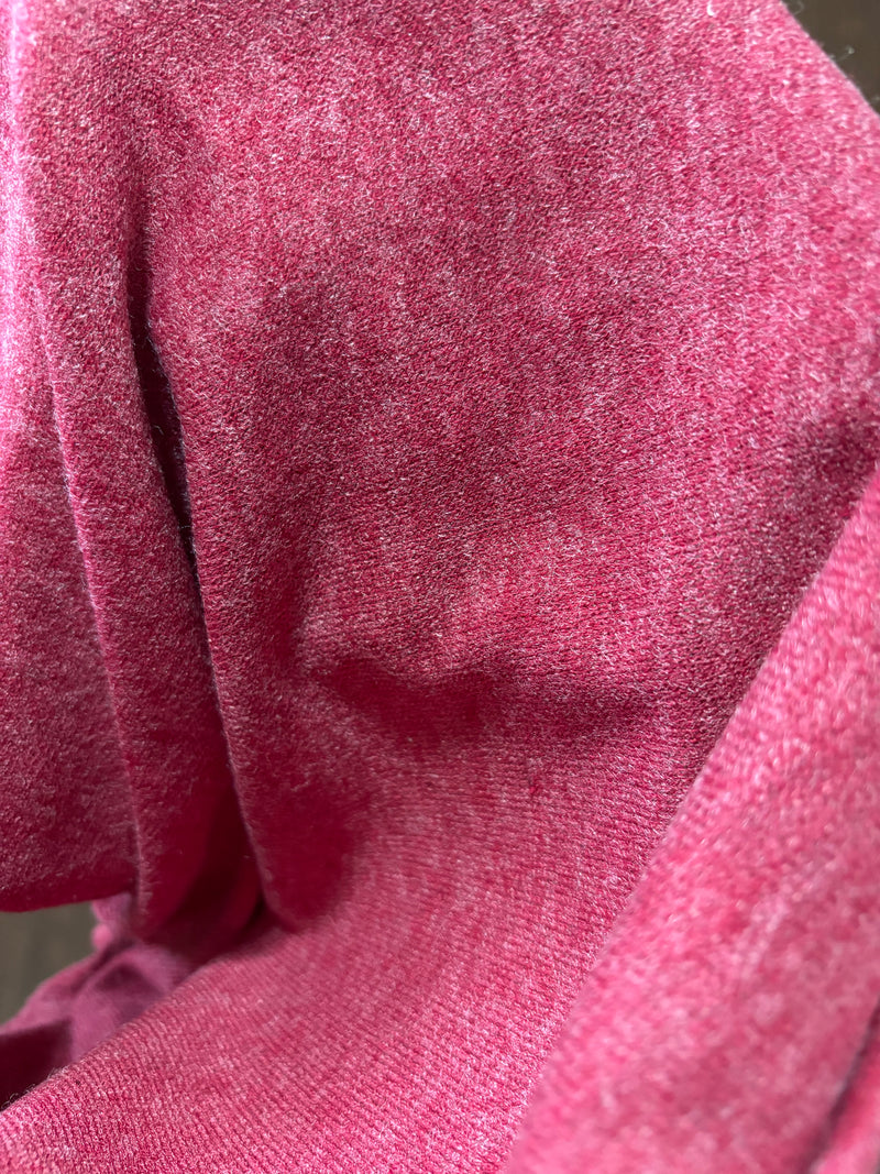 Close-up fabric texture of the lightweight red kimono, showing its ultra-soft and slightly heathered appearance.