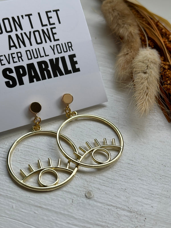 Eye See You- Gold Plated Stud Dangly Earrings- Fancy Earrings