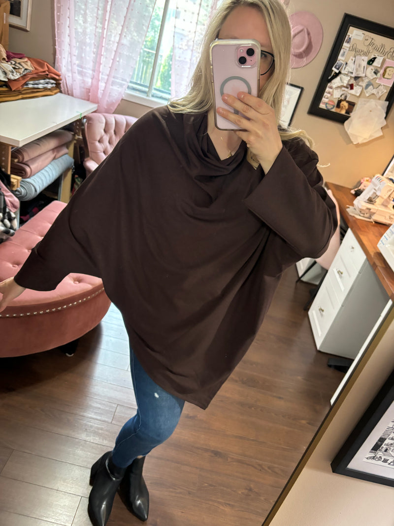 Chocolate Market Shawl Poncho in Bamboo Cotton