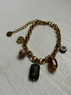 Caramel- Stainless Steel Rolo Chain Charm Bracelet