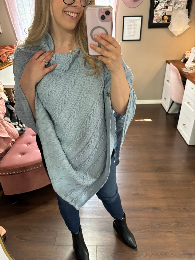 Blue Cable Knit- Park Ave Poncho