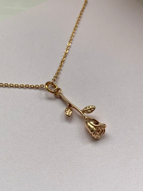 Roses Are Red - Rose Pendant Necklace - Gold Plated