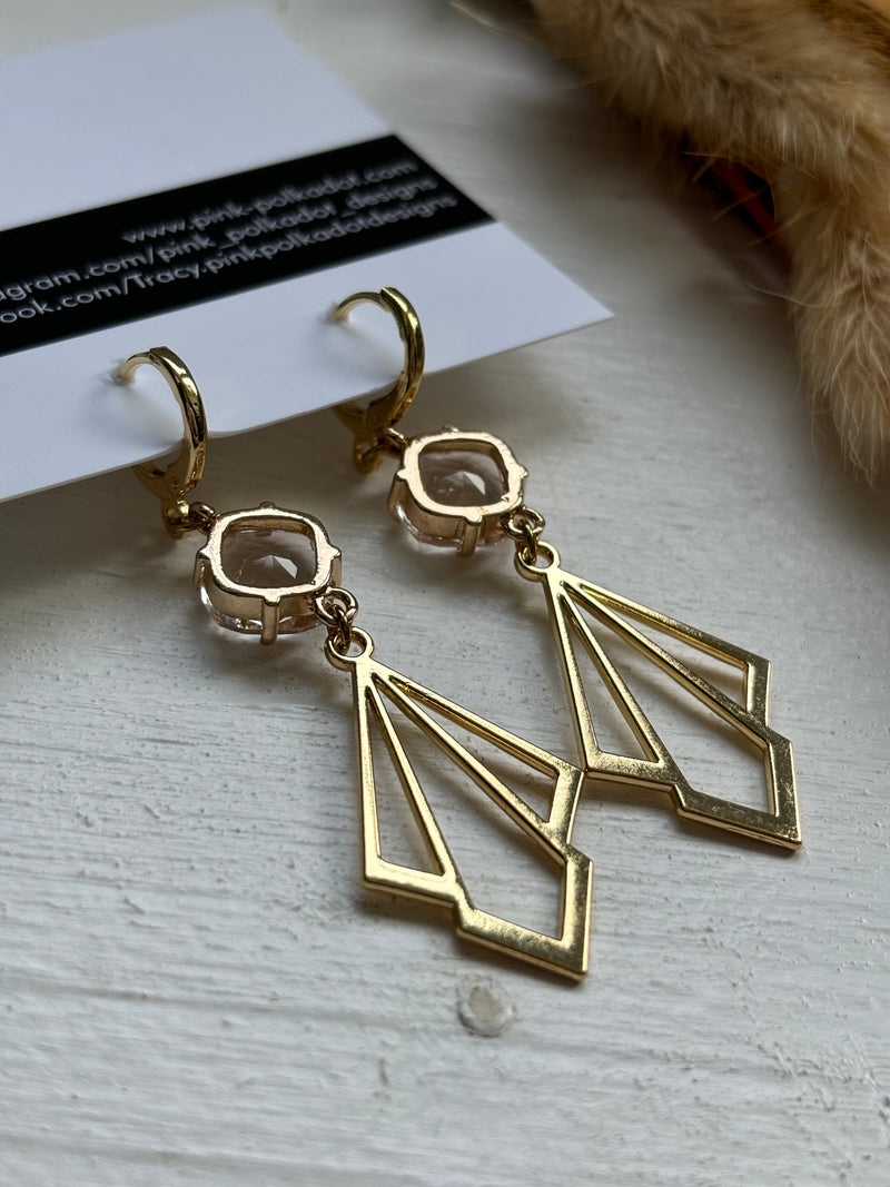 Ritz- Gold Plated Lever Back Dangly Earrings- Fancy Earrings