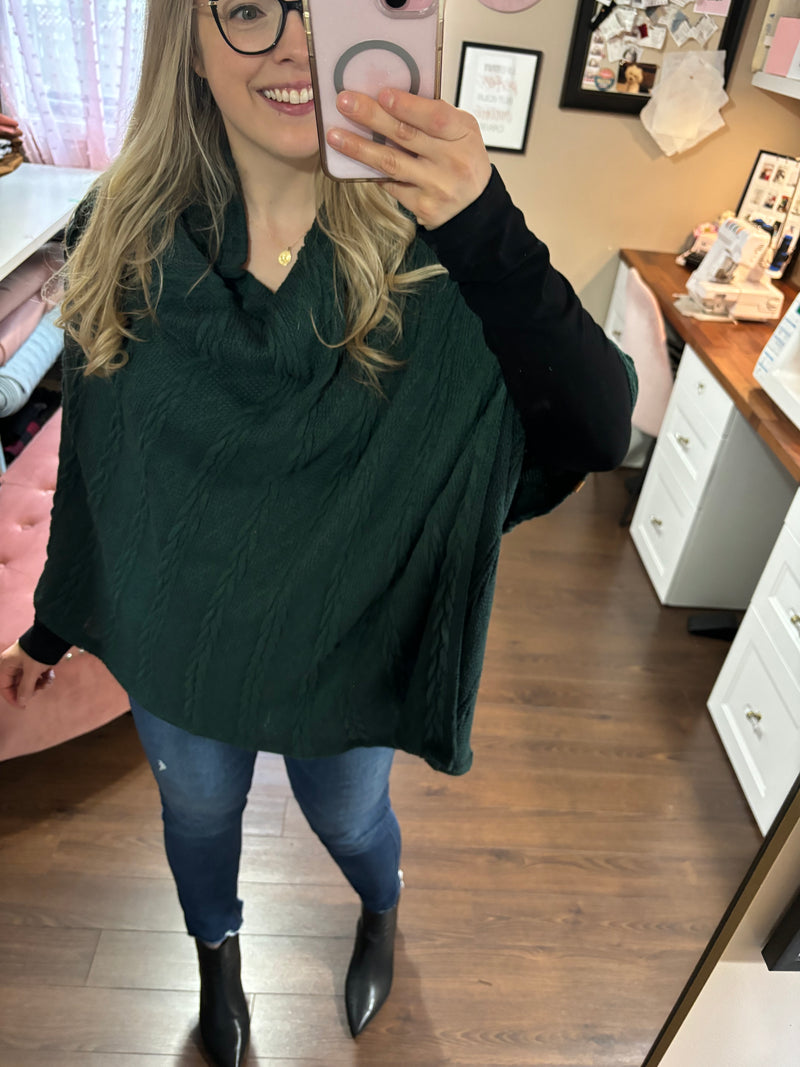 Green Cable Knit- Park Ave Poncho