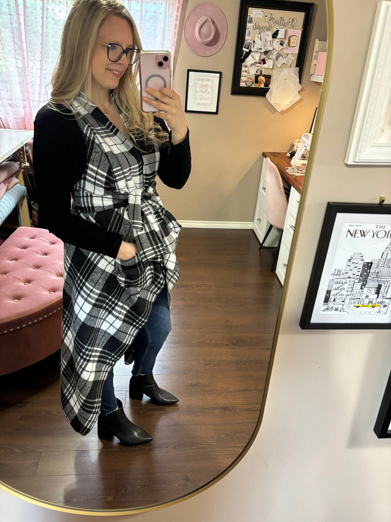 Black and White Plaid  - Long Downtown Vest