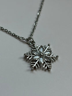 Stainless Steel Silver Snowflake Rhinestone Charm Necklace