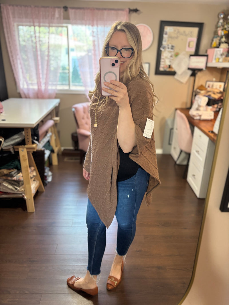 Latte Cozy Cable Knit Poncho