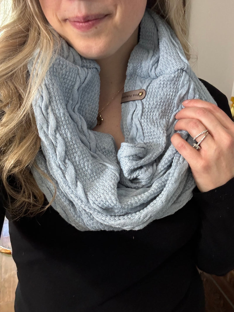 Blue Cable Knit Tube Scarf