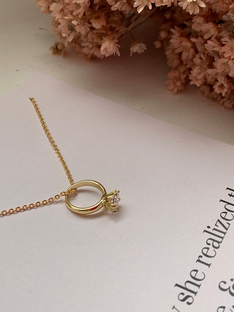 Ring on a String- Ring Pendant Necklace - Gold Plated