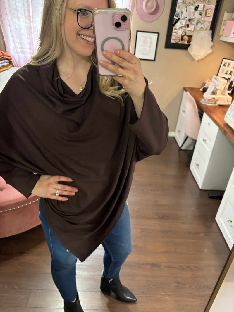 Chocolate Market Shawl Poncho in Bamboo Cotton