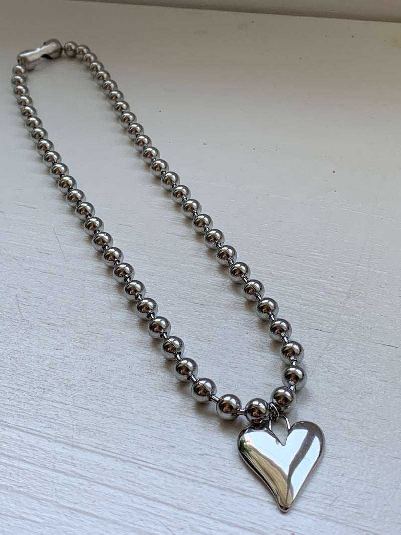 All Heart - Stainless Steel Statement Ball Chain Necklace