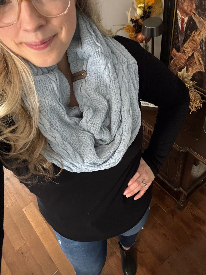 Blue Cable Knit Tube Scarf