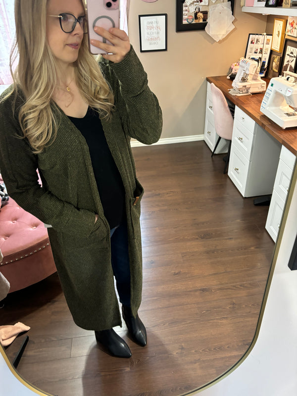 GREEN RIB- DUSTER Cardigan