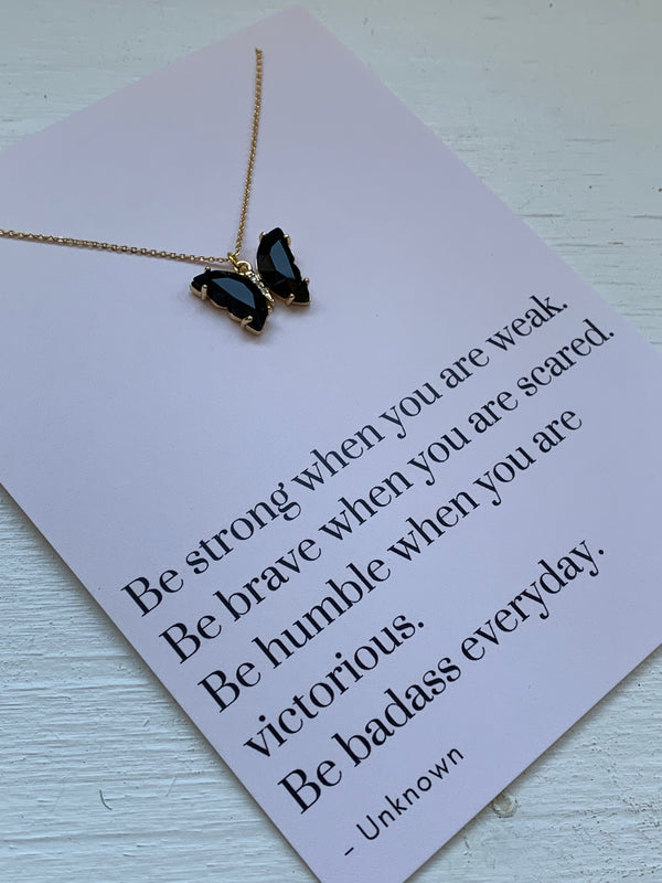 Black Butterfly Crystal Gold Plated Necklace 