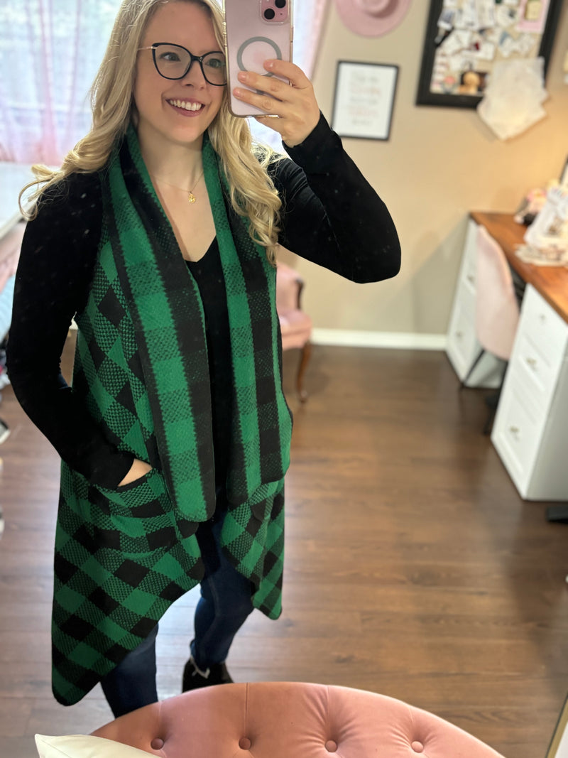 Green/Black Buffalo Plaid - Downtown Vest