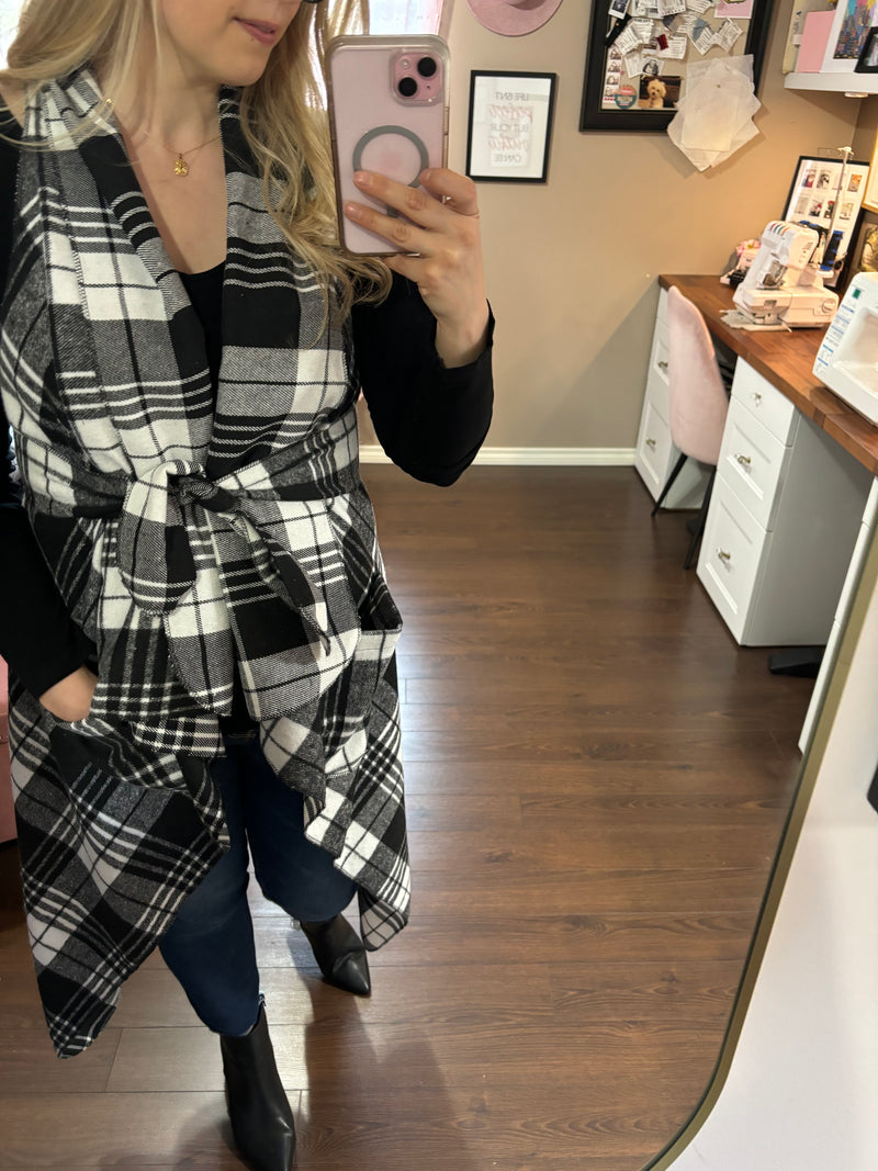 Black and White Plaid  - Long Downtown Vest