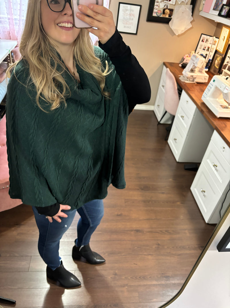 Green Cable Knit- Park Ave Poncho