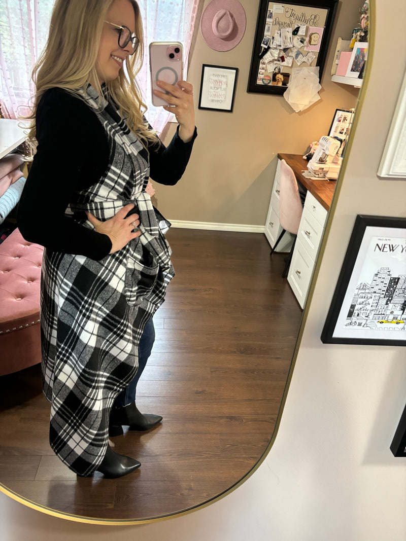 Black and White Plaid  - Long Downtown Vest