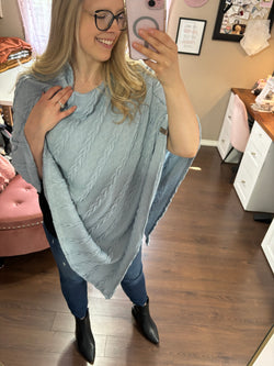 Blue Cable Knit- Park Ave Poncho