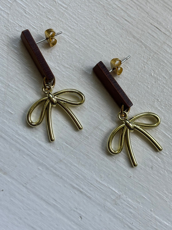 Wooden & Gold Plated Bow Earrings – Fancy Earrings