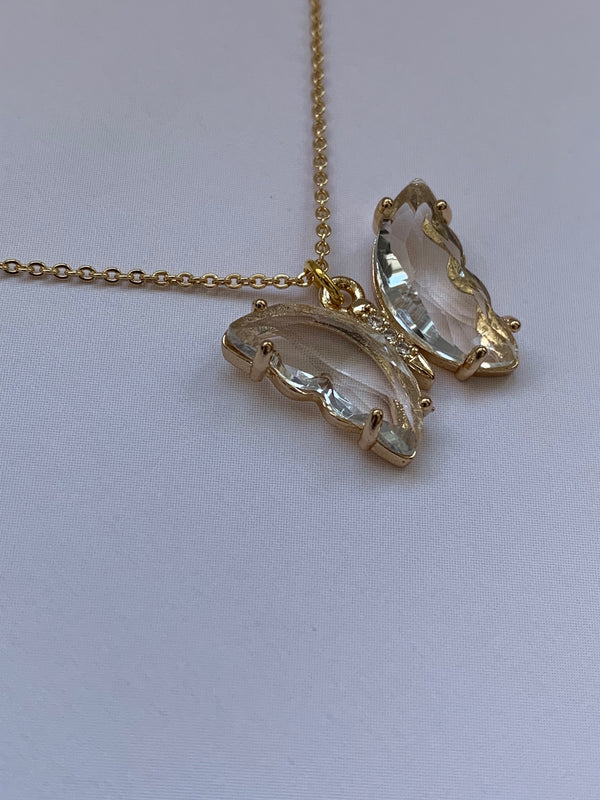 Clear Crystal Gold Plated Butterfly Charm Necklace 