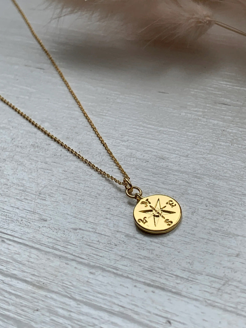 Compass Gold Plated Charm Necklace