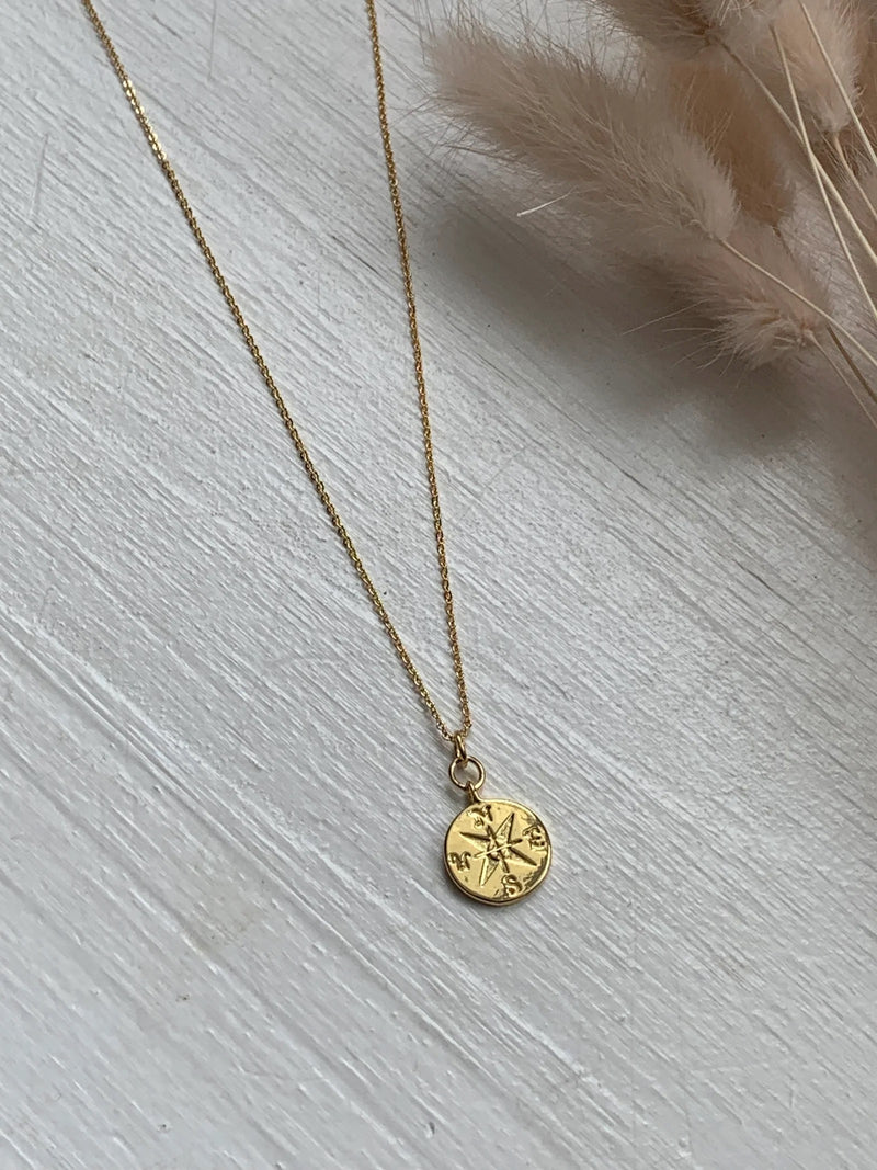 Compass Gold Plated Charm Necklace