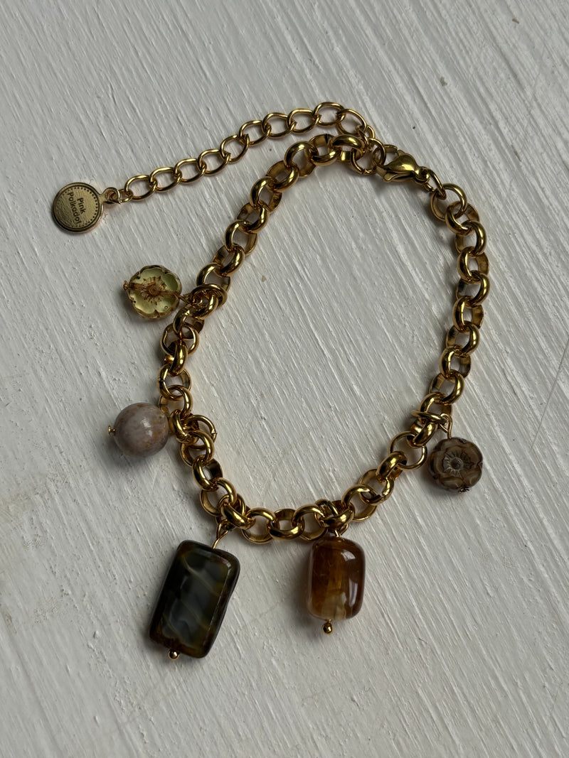 Caramel- Stainless Steel Rolo Chain Charm Bracelet