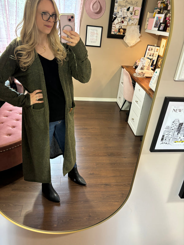 GREEN RIB- DUSTER Cardigan