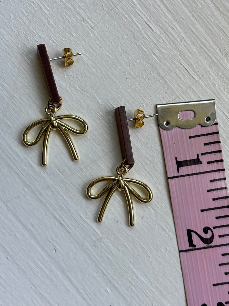 Wooden & Gold Plated Bow Earrings – Fancy Earrings