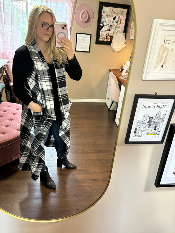 Black and White Plaid  - Long Downtown Vest