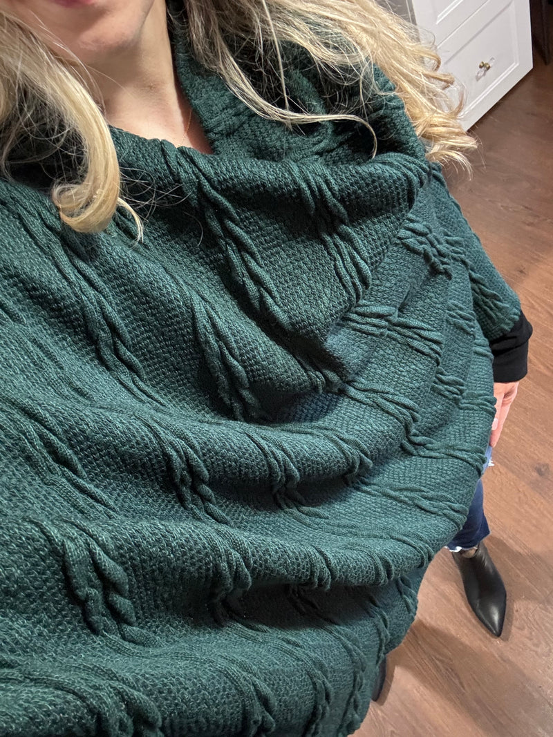 Green Cable Knit- Park Ave Poncho