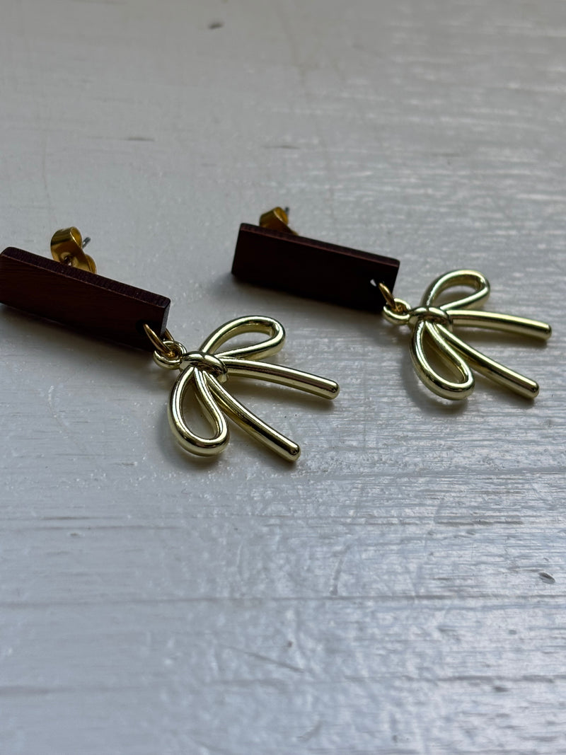 Wooden & Gold Plated Bow Earrings – Fancy Earrings