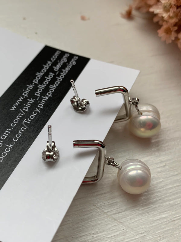 Fairy Tale Pearl Stainless Steel Silver Stud Dangly Earrings- Fancy Earrings