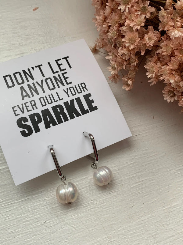 Fairy Tale Pearl Stainless Steel Silver Stud Dangly Earrings- Fancy Earrings