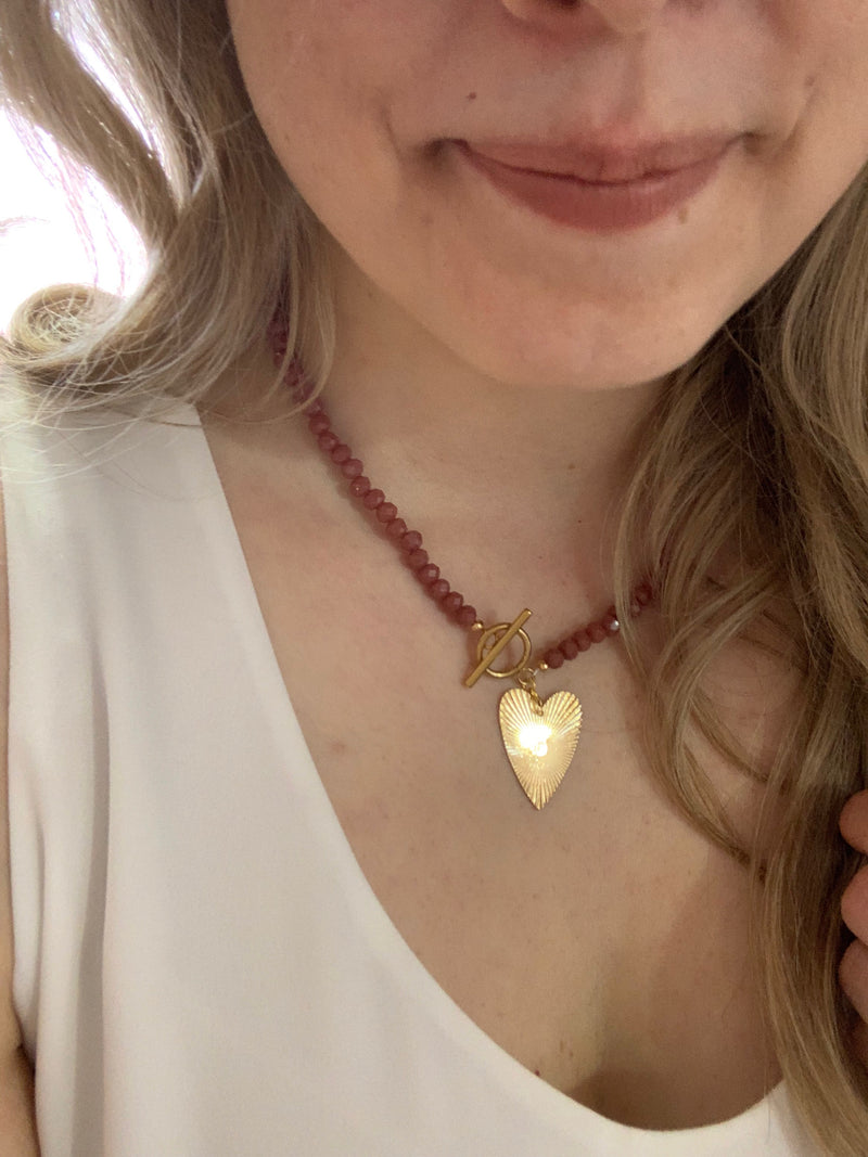 Fawn - Crystal Choker Necklace with Toggle Clasp and Gold Plated Heart
