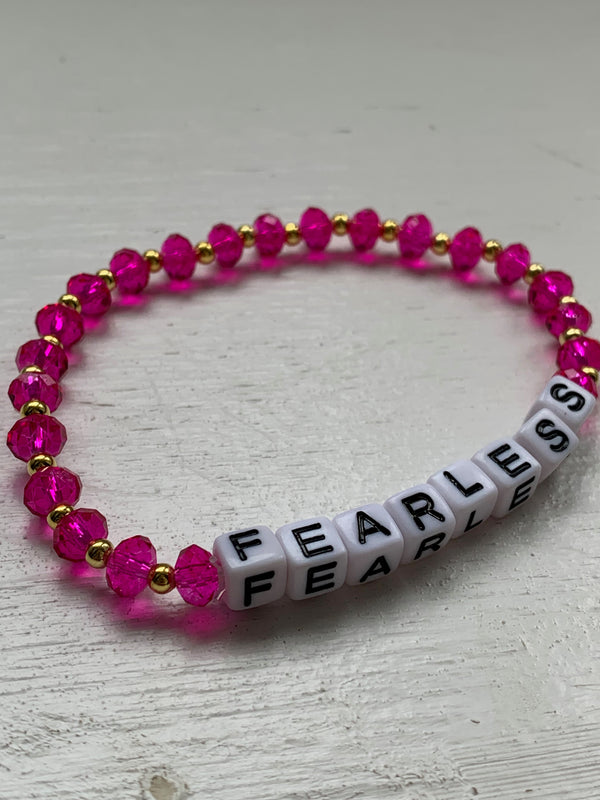 Fearless - Pink Glass Beaded Inspirational Bracelet
