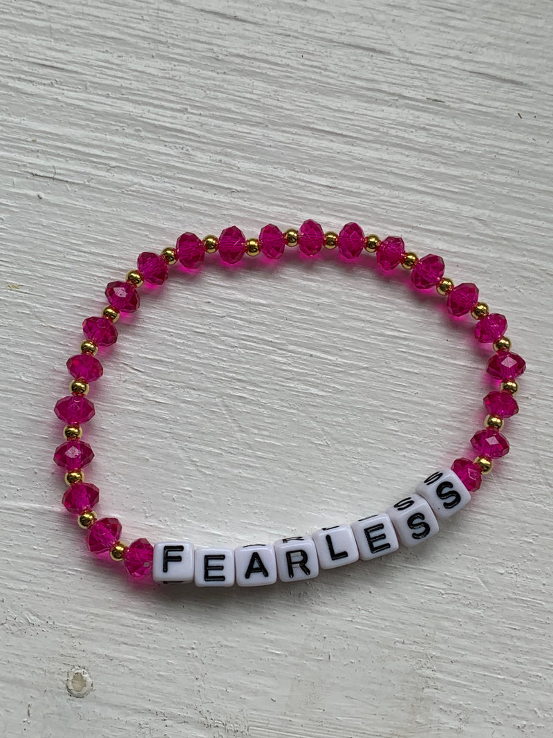 Fearless - Pink Glass Beaded Inspirational Bracelet