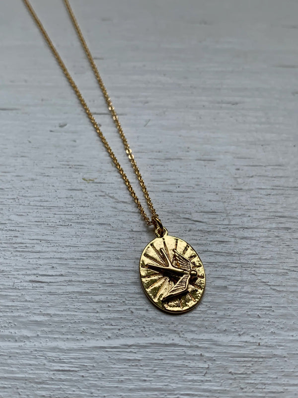 Fly Free Bird Gold Plated Charm Necklace
