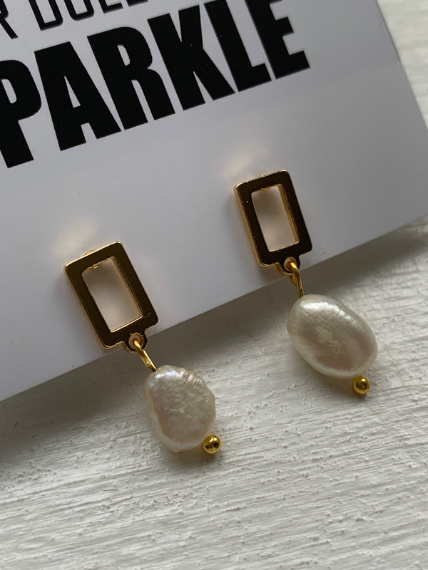 Classic Gold Plated Stud Dangly Earrings with Pearl Charm- Fancy Earrings