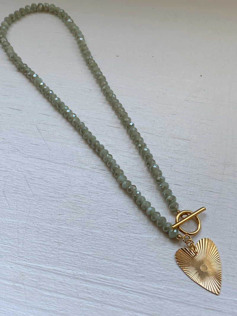 Love is the Thing - Mint Crystal Choker Necklace with Toggle Clasp and Gold Plated Heart